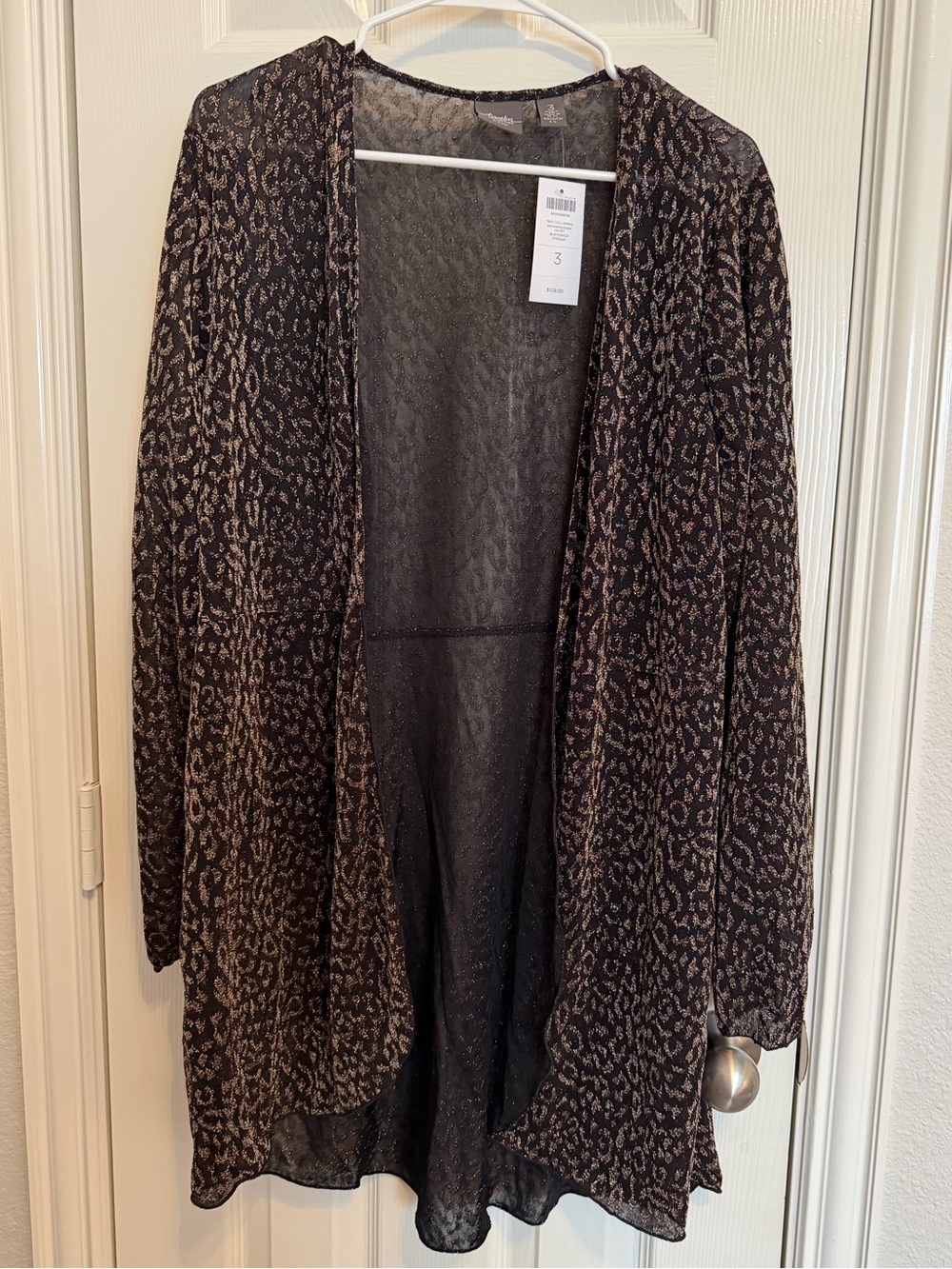 NWT Chico's Travelers Animal Print Shimmering Duster Jacket Black Gold 3 (XL/16)